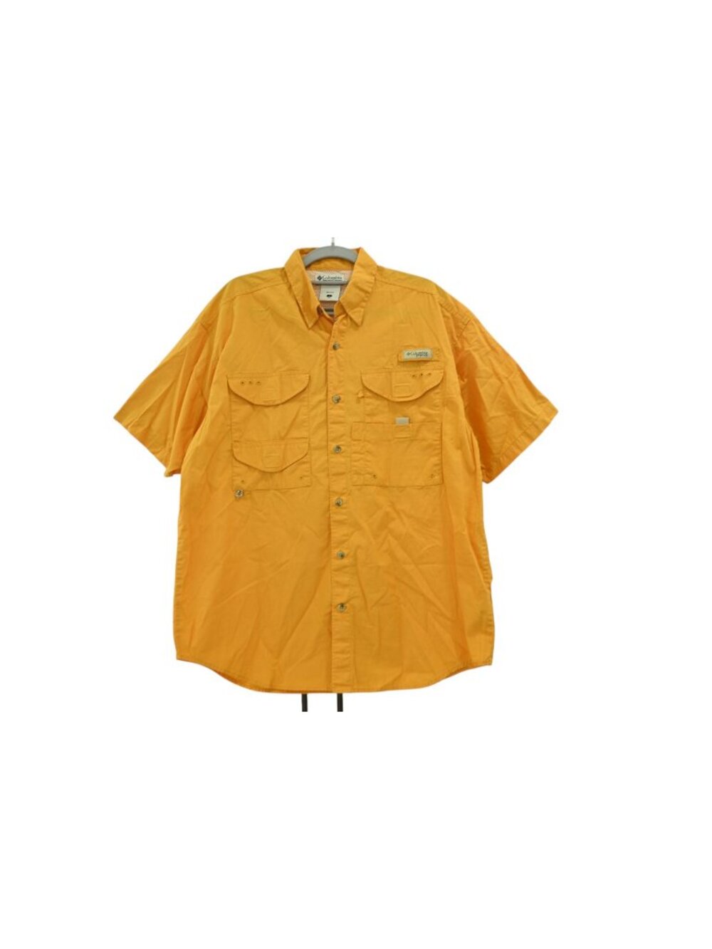 Columbia PFG Short Sleeve Button Down Fishing Shirt Sz S Gold Utility Outdoor